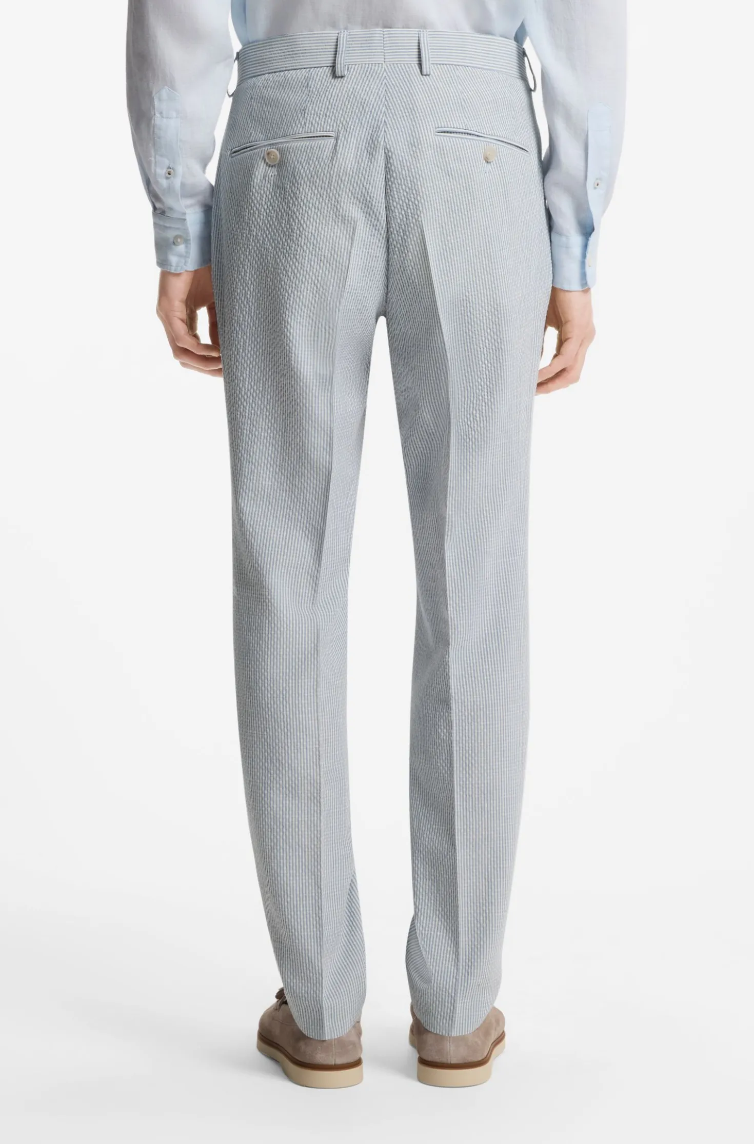 Two-piece slim-fit suit in stretch seersucker fabric