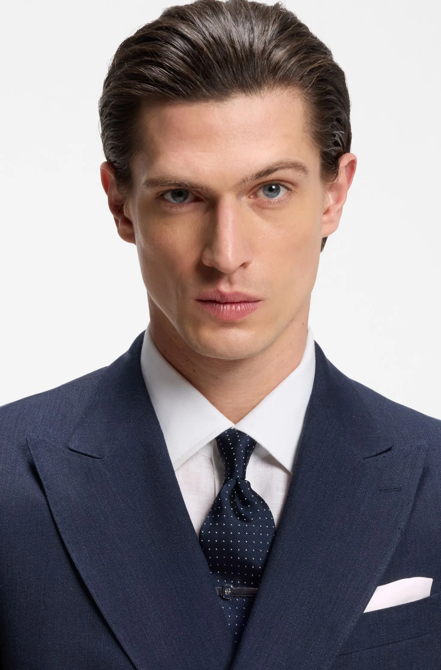 Two-piece slim-fit suit in striped linen and wool