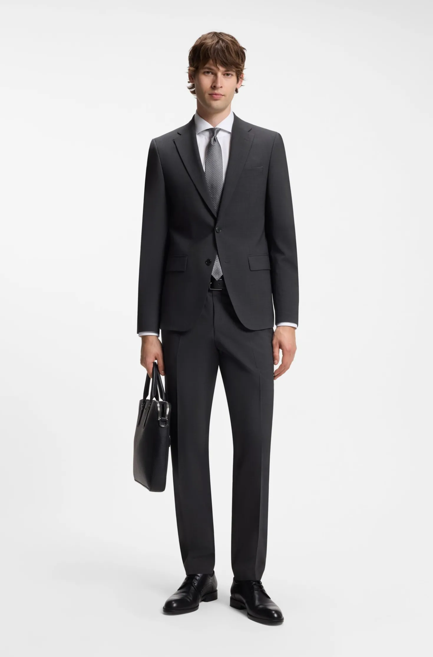 Two-piece suit in a melange stretch-wool blend