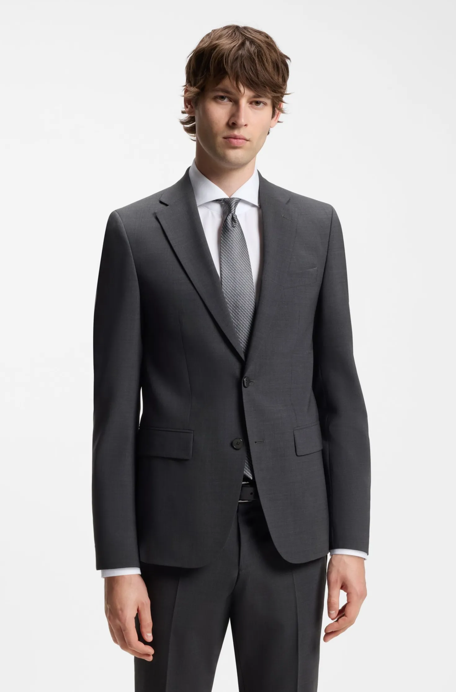 Two-piece suit in a melange stretch-wool blend