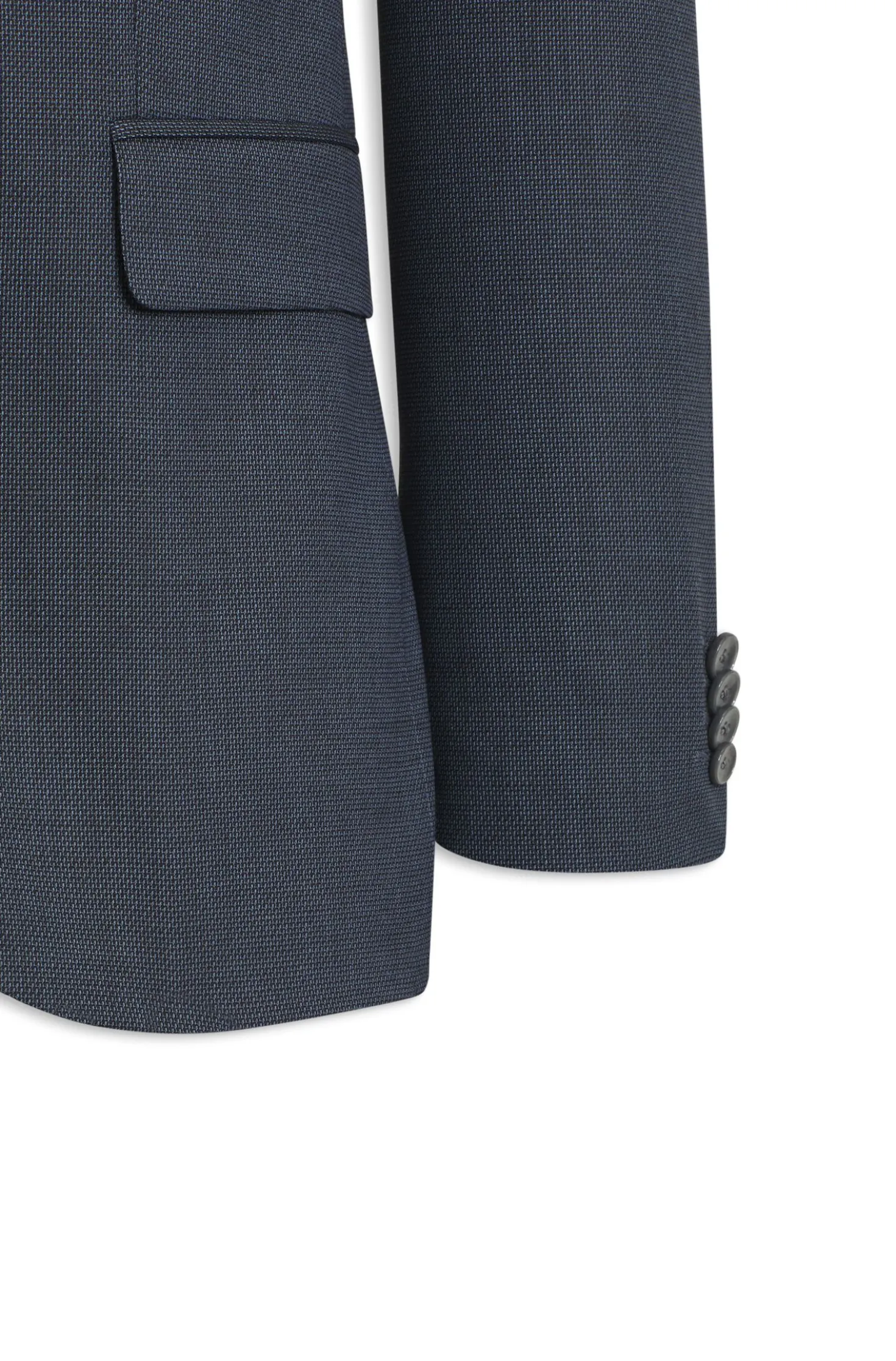 Two-piece suit in micro-patterned stretch fabric