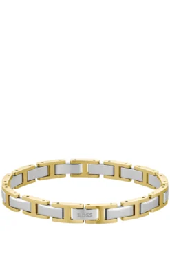 Two-tone H-link cuff with logo clasp