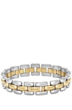 Two-tone link bracelet with engraved logo