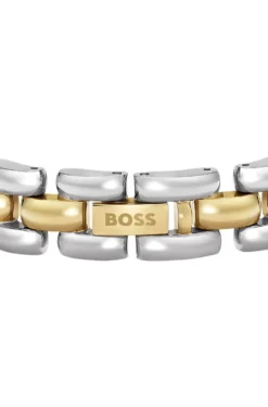 Two-tone link bracelet with engraved logo