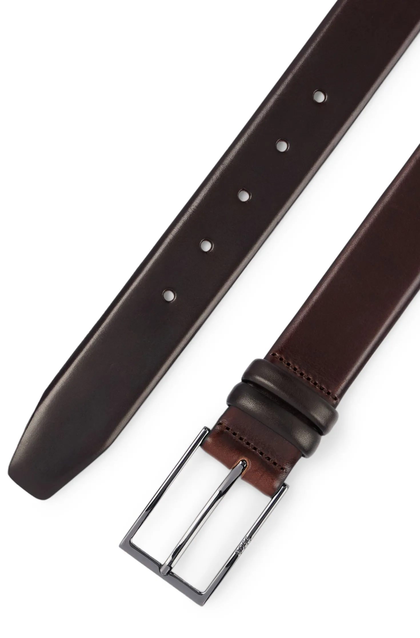 Vegetable-tanned leather belt with gunmetal hardware