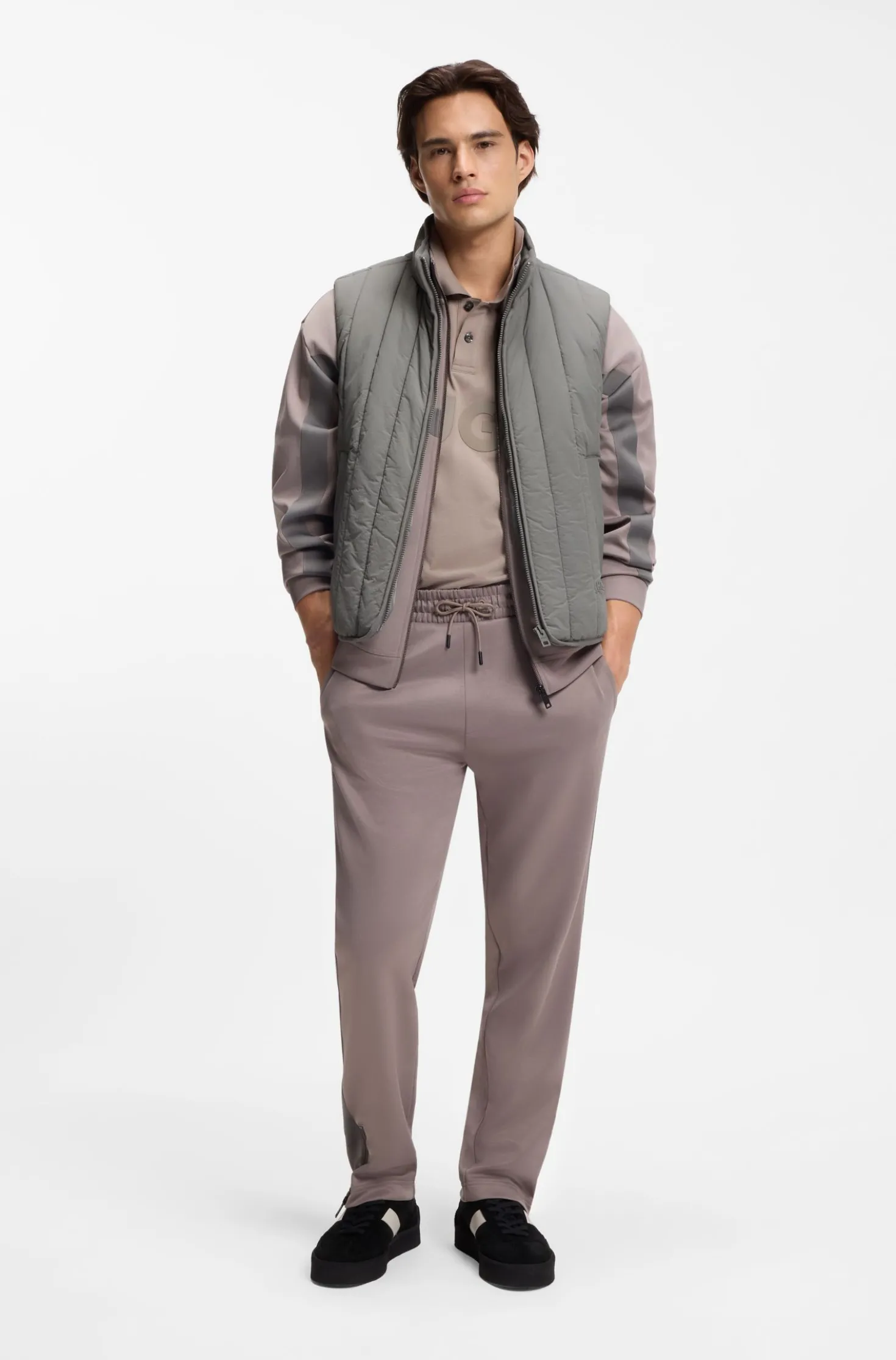 Vertical-quilted gilet with logo detail