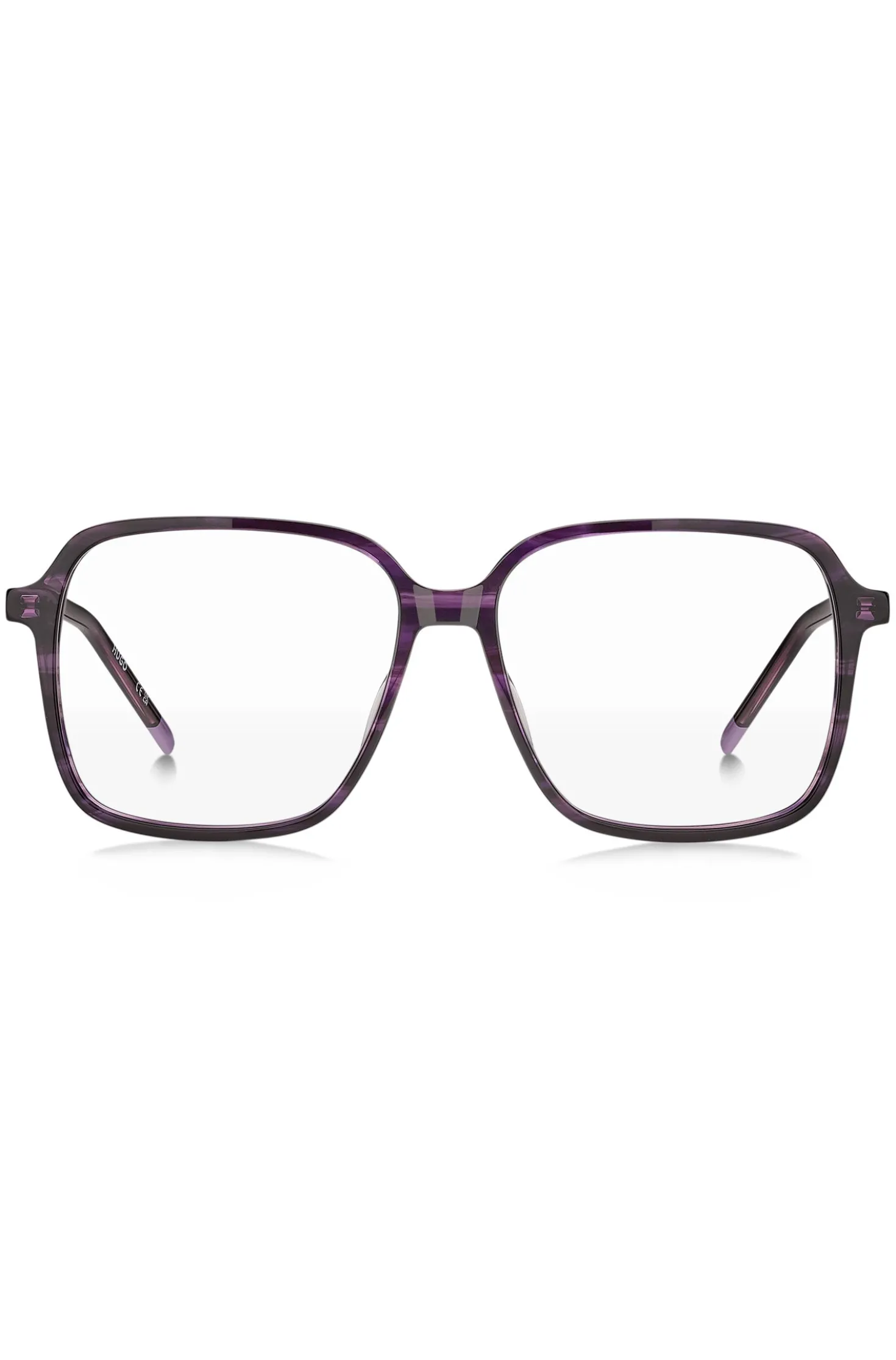 Violet-horn optical frames with temple logo