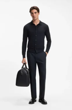 Virgin wool cardigan with a polo collar