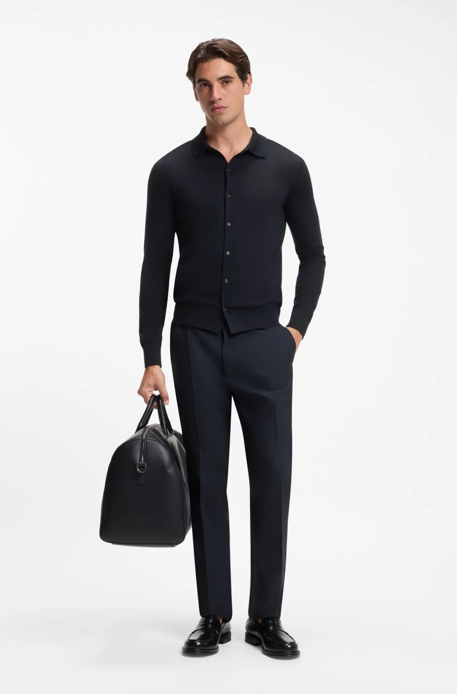 Virgin wool cardigan with a polo collar