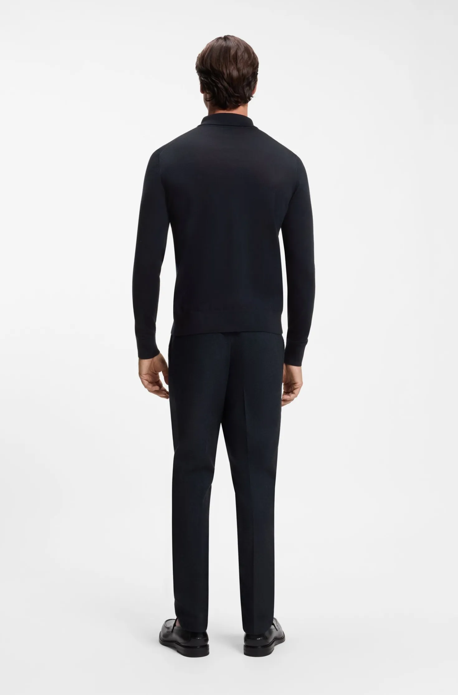 Virgin wool cardigan with a polo collar