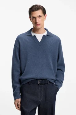 Virgin-wool sweater with Johnny collar