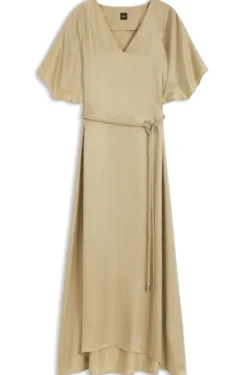 V-neck dress with buckled spaghetti belt