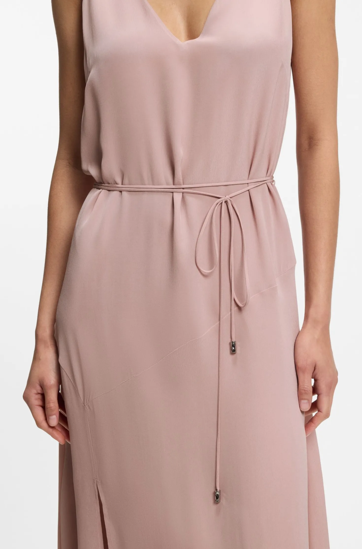 V-neck slip dress in crepe de chine