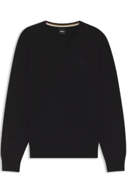 V-neck sweater in cotton with logo embroidery