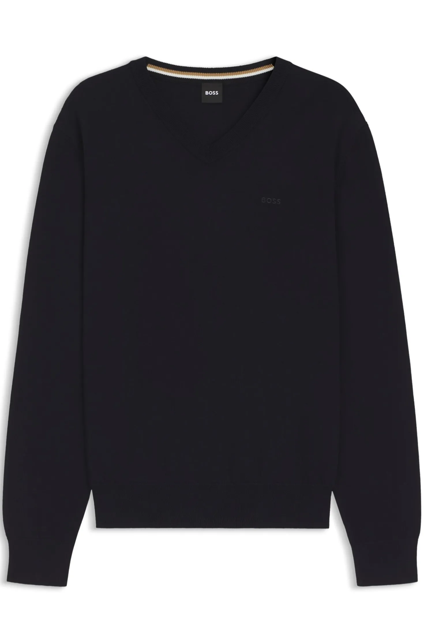 V-neck sweater in cotton with logo embroidery