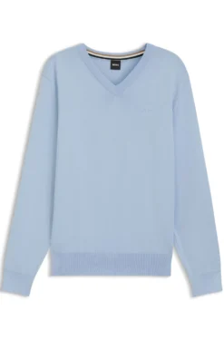 V-neck sweater in cotton with logo embroidery