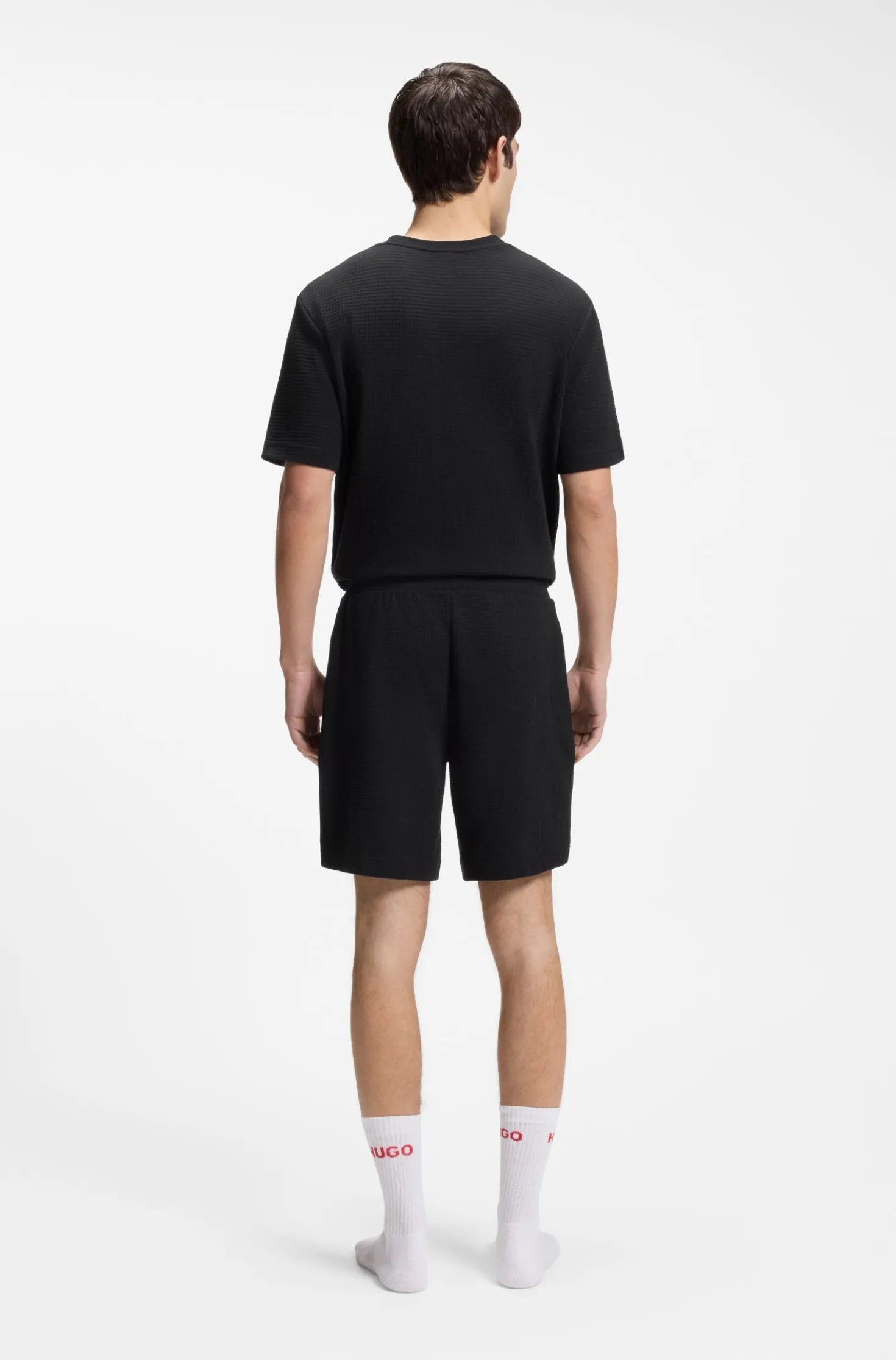 Waffle-structured pyjama shorts with embroidered logo