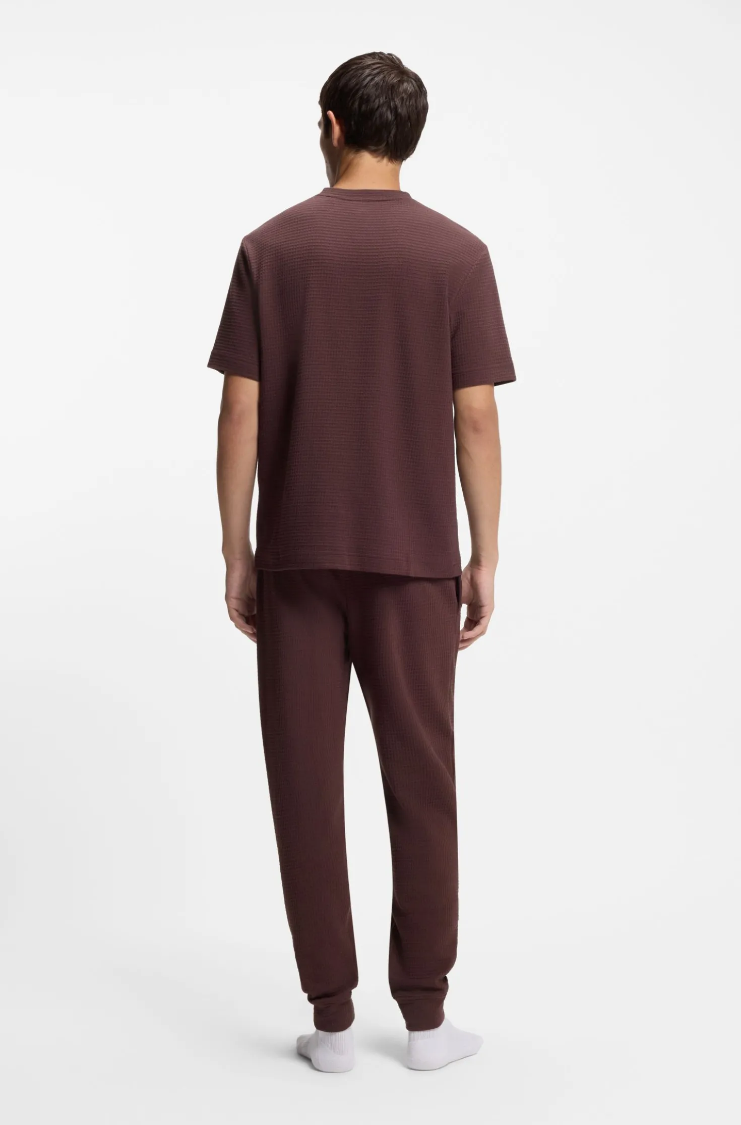 Waffle-structured pyjama T-shirt with embroidered logo