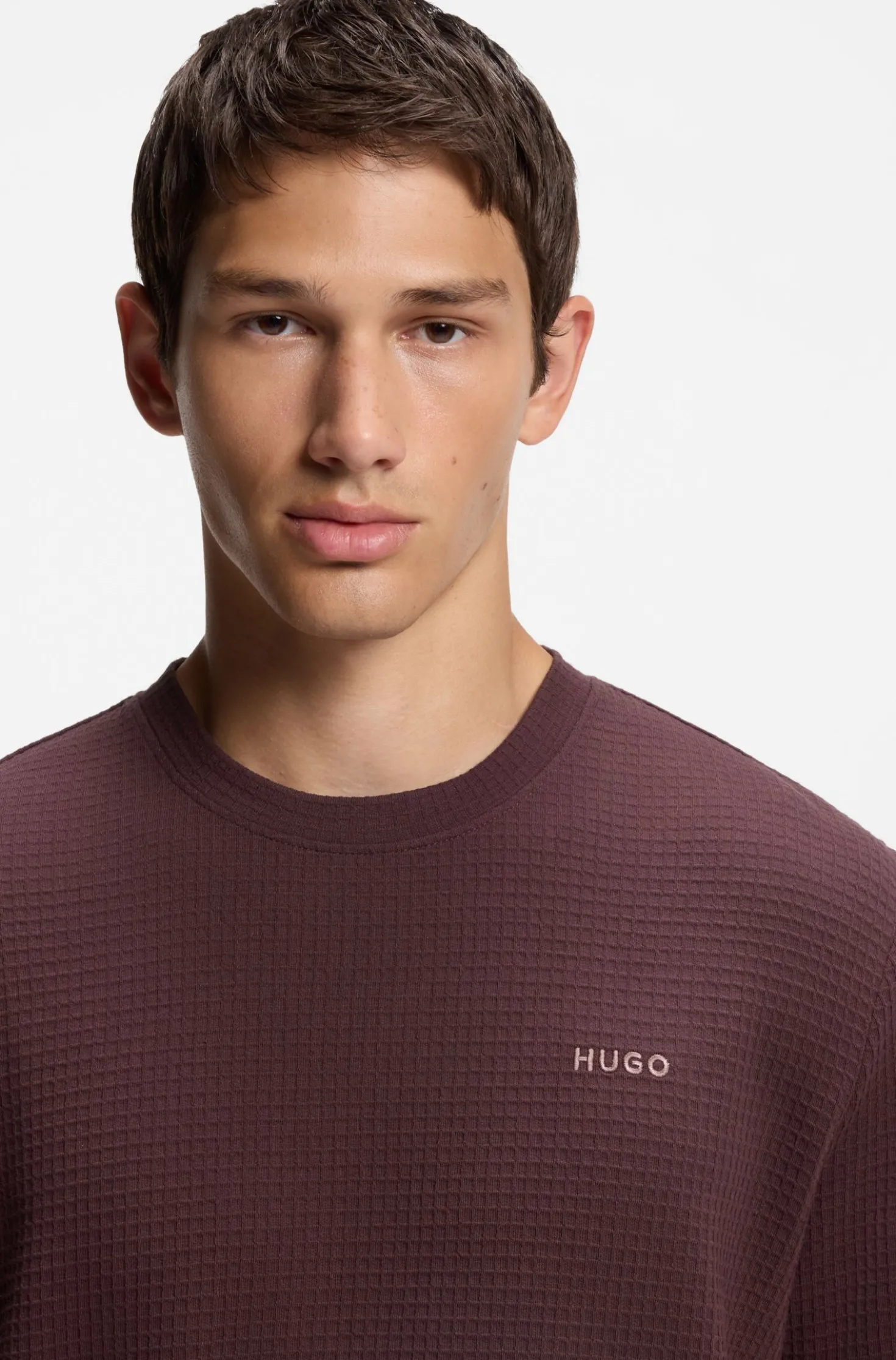 Waffle-structured pyjama T-shirt with embroidered logo