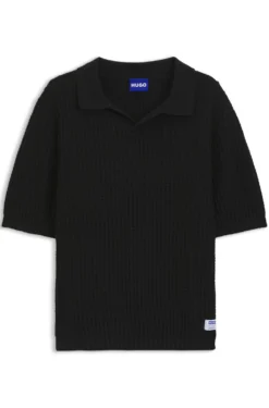Waffle-structure knit polo with Johnny collar