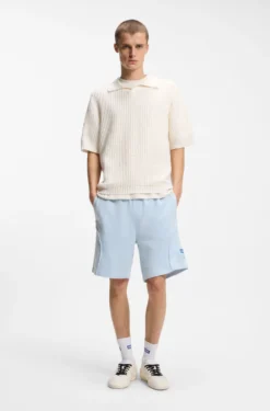 Waffle-structure knit polo with Johnny collar