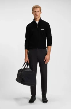 Water-repellent cotton-blend sweater with zip neck