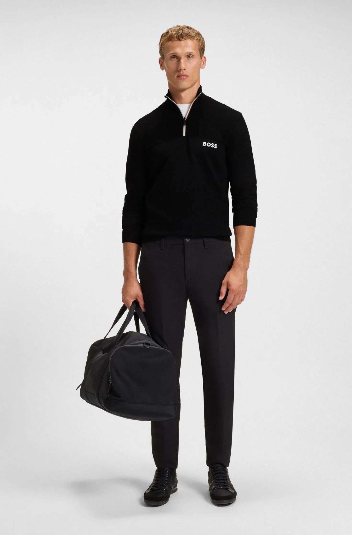 Water-repellent cotton-blend sweater with zip neck