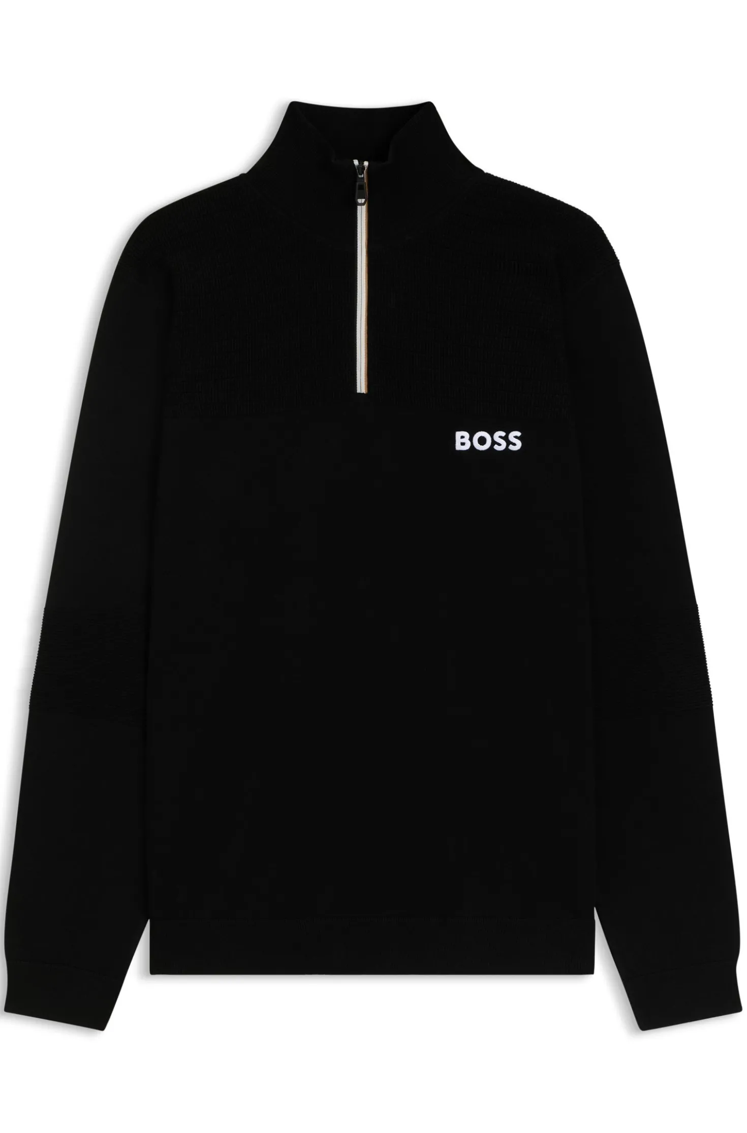 Water-repellent cotton-blend sweater with zip neck