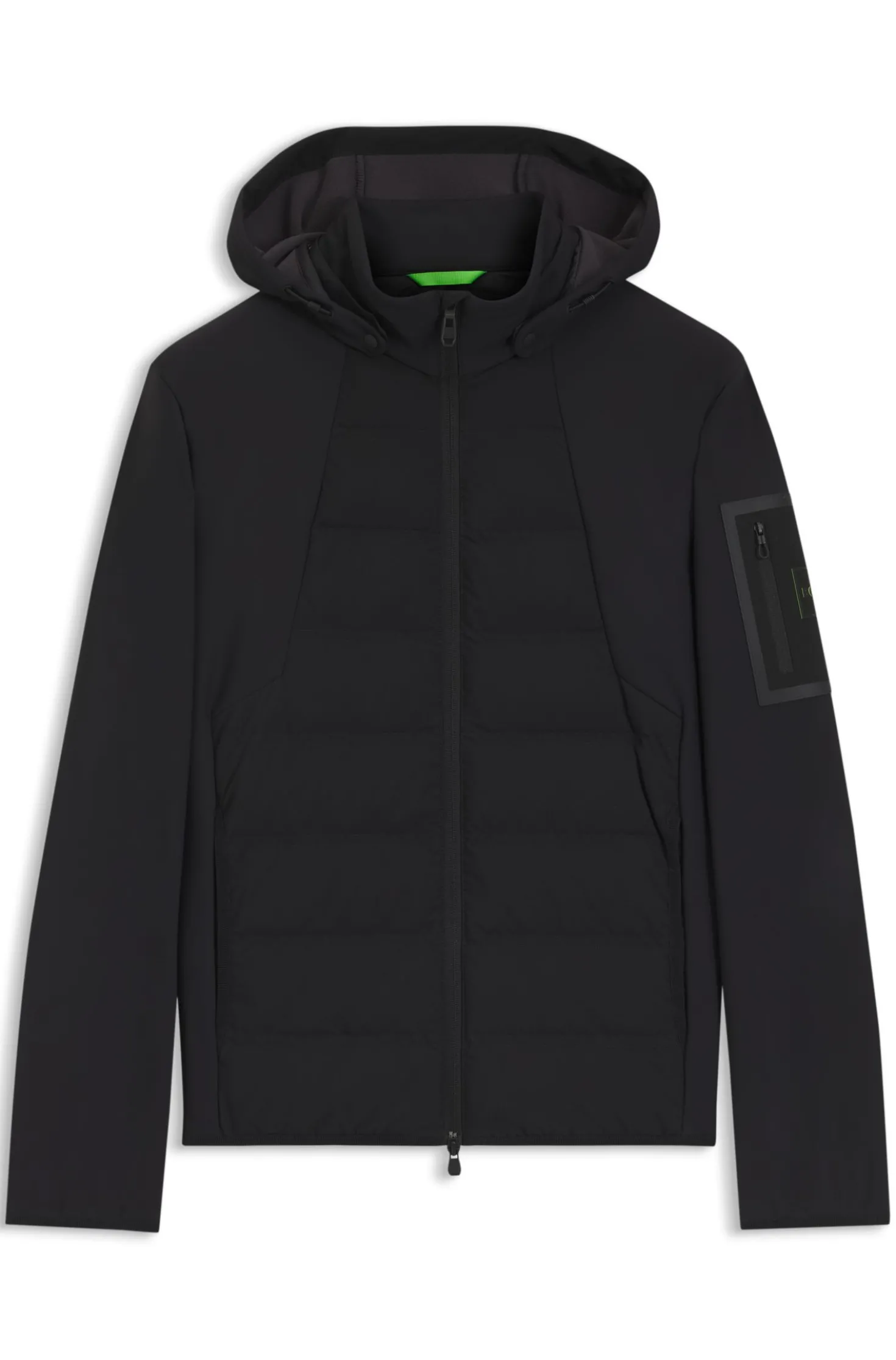 Water-repellent down jacket with detachable hood