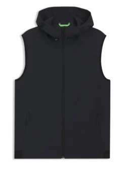 Water-repellent hooded gilet with micro-waffle structure