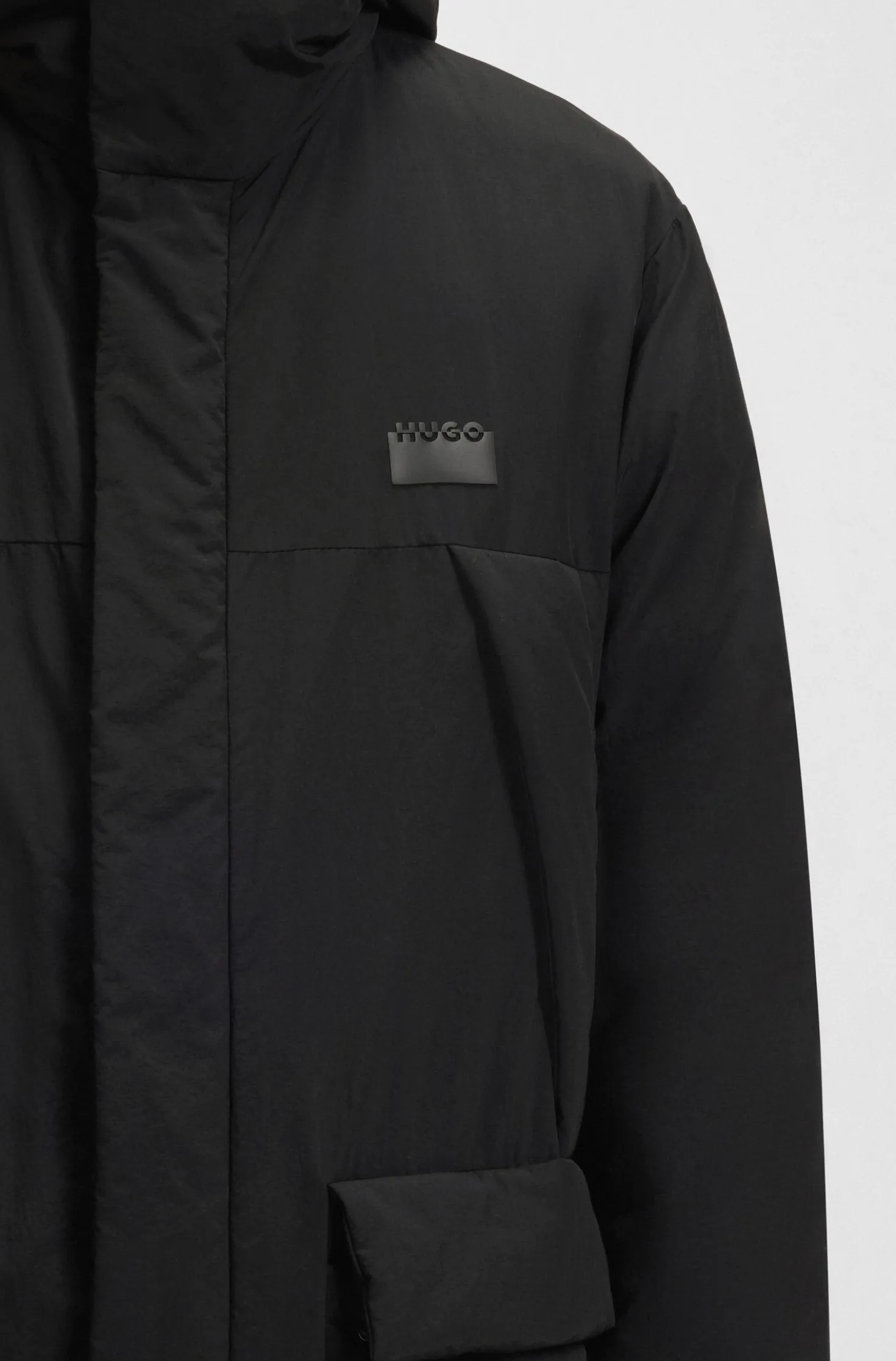 Water-repellent hooded puffer coat with split logo