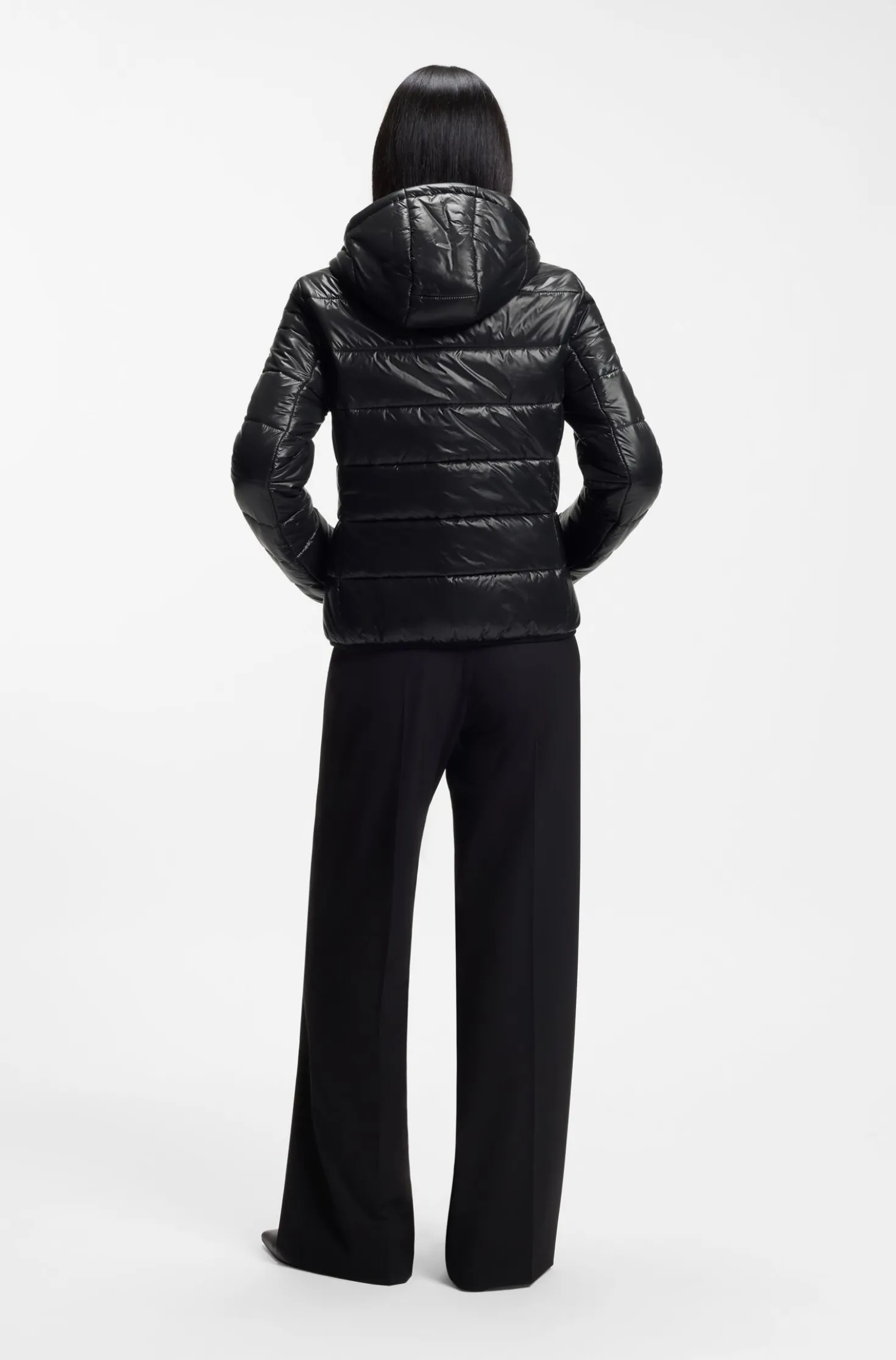 Water-repellent hooded puffer jacket with logo print
