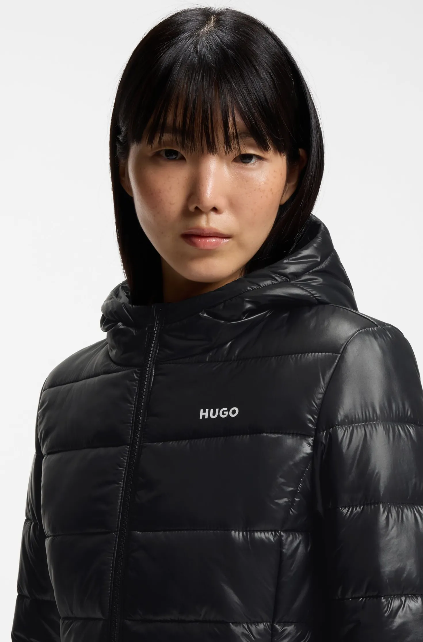 Water-repellent hooded puffer jacket with logo print
