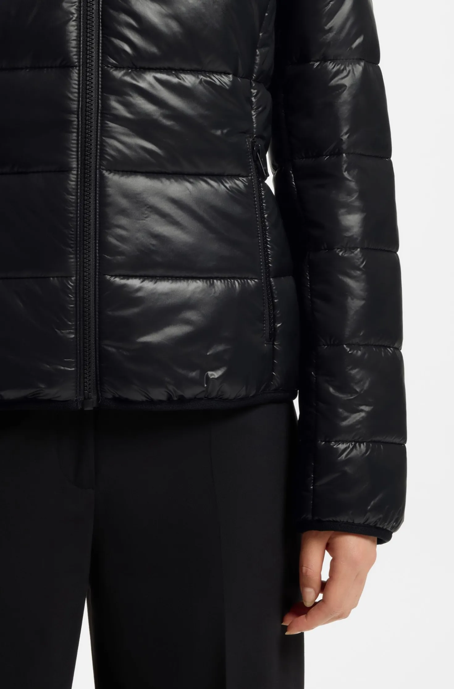 Water-repellent hooded puffer jacket with logo print