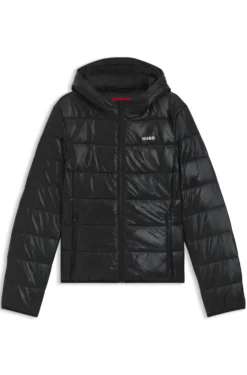 Water-repellent hooded puffer jacket with logo print