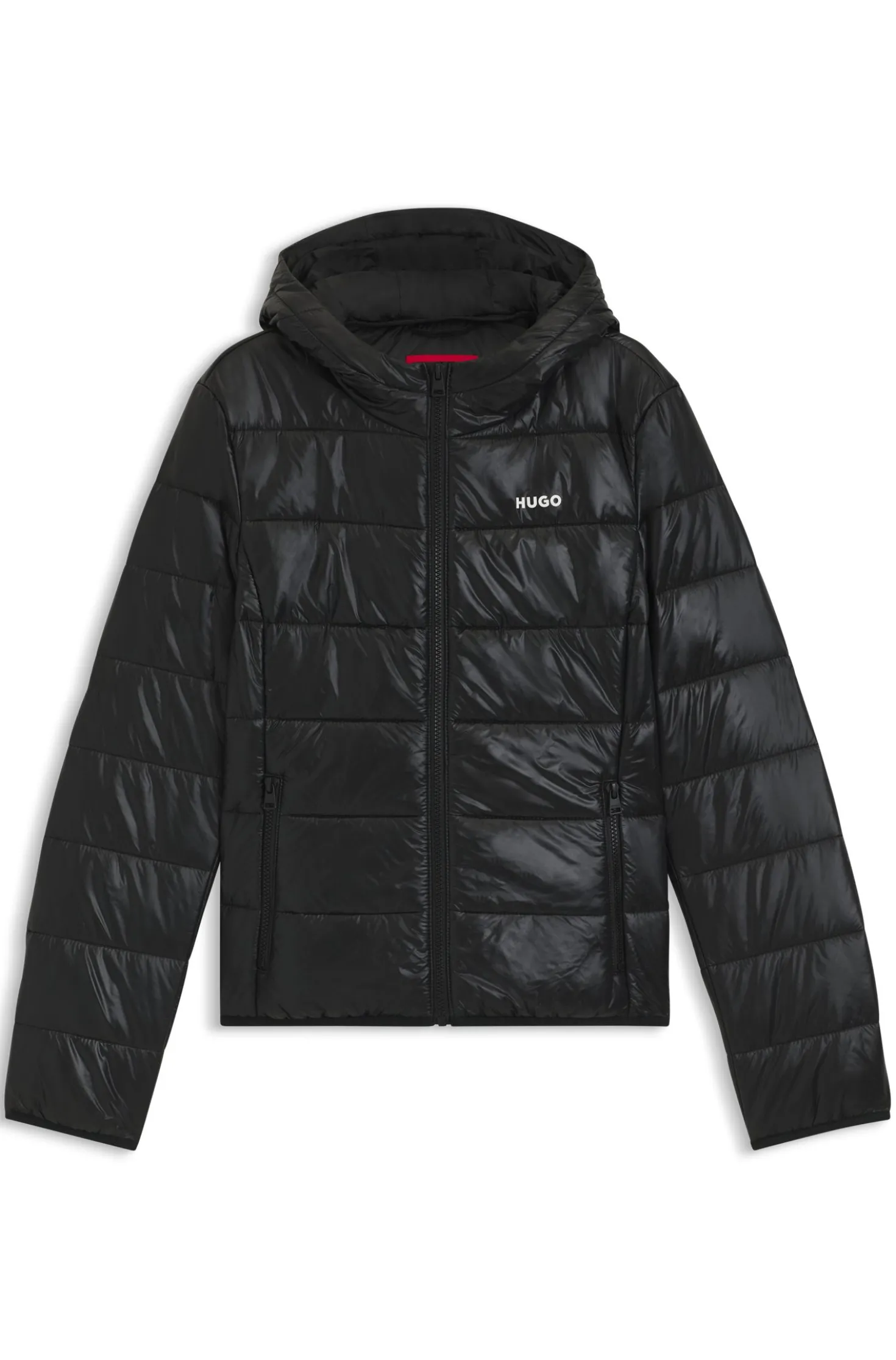 Water-repellent hooded puffer jacket with logo print