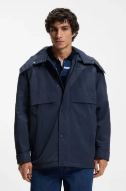 Water-repellent jacket with removable hood
