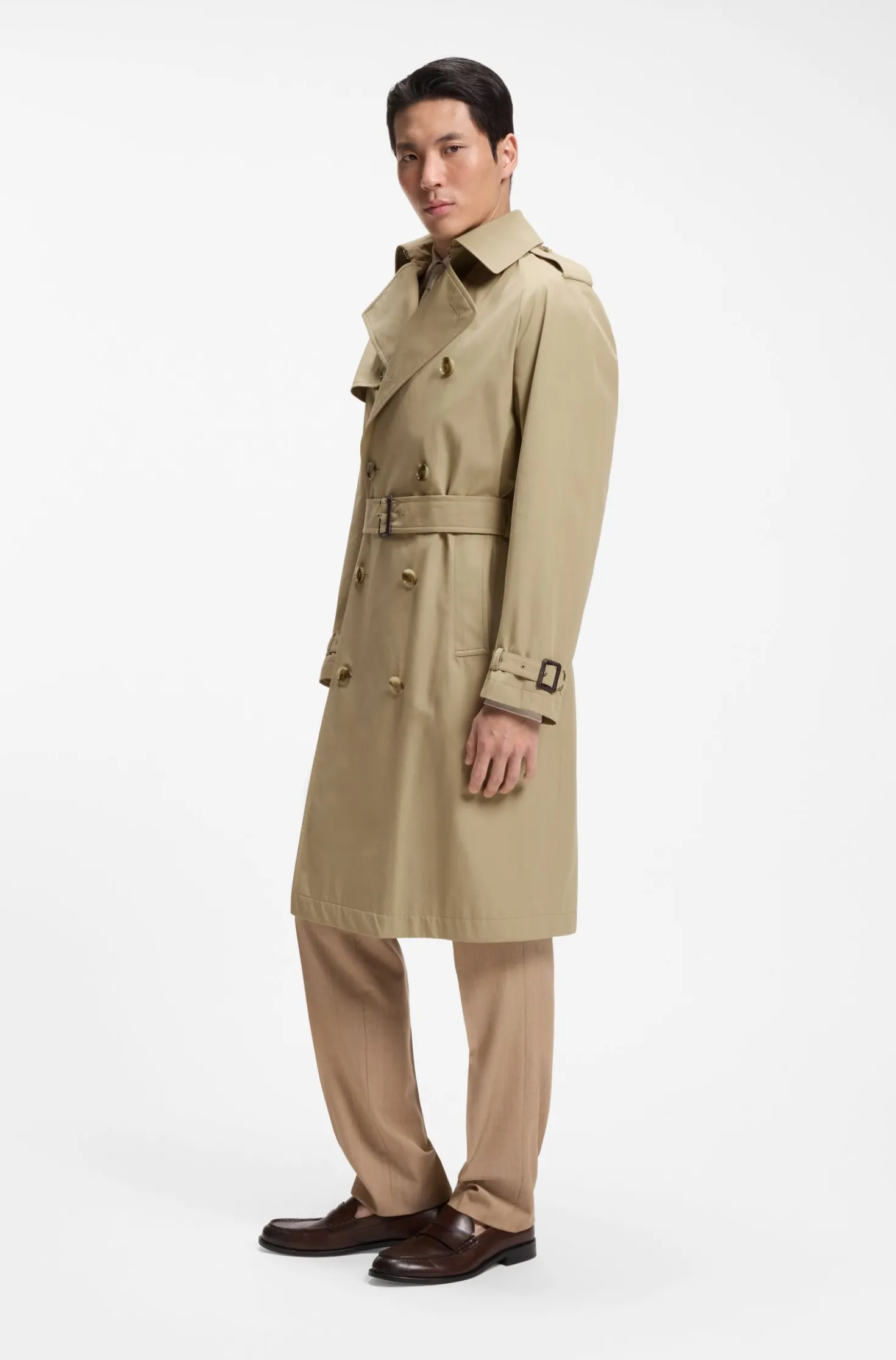 Water-repellent trench coat in cotton twill