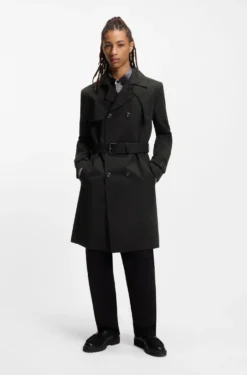 Water-repellent trench coat in gabardine twill