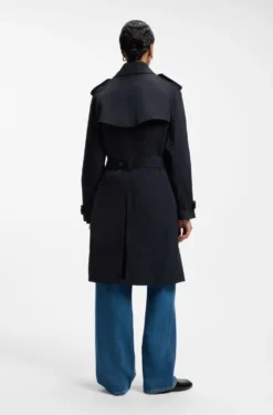 Water-repellent trench coat with buckled belt