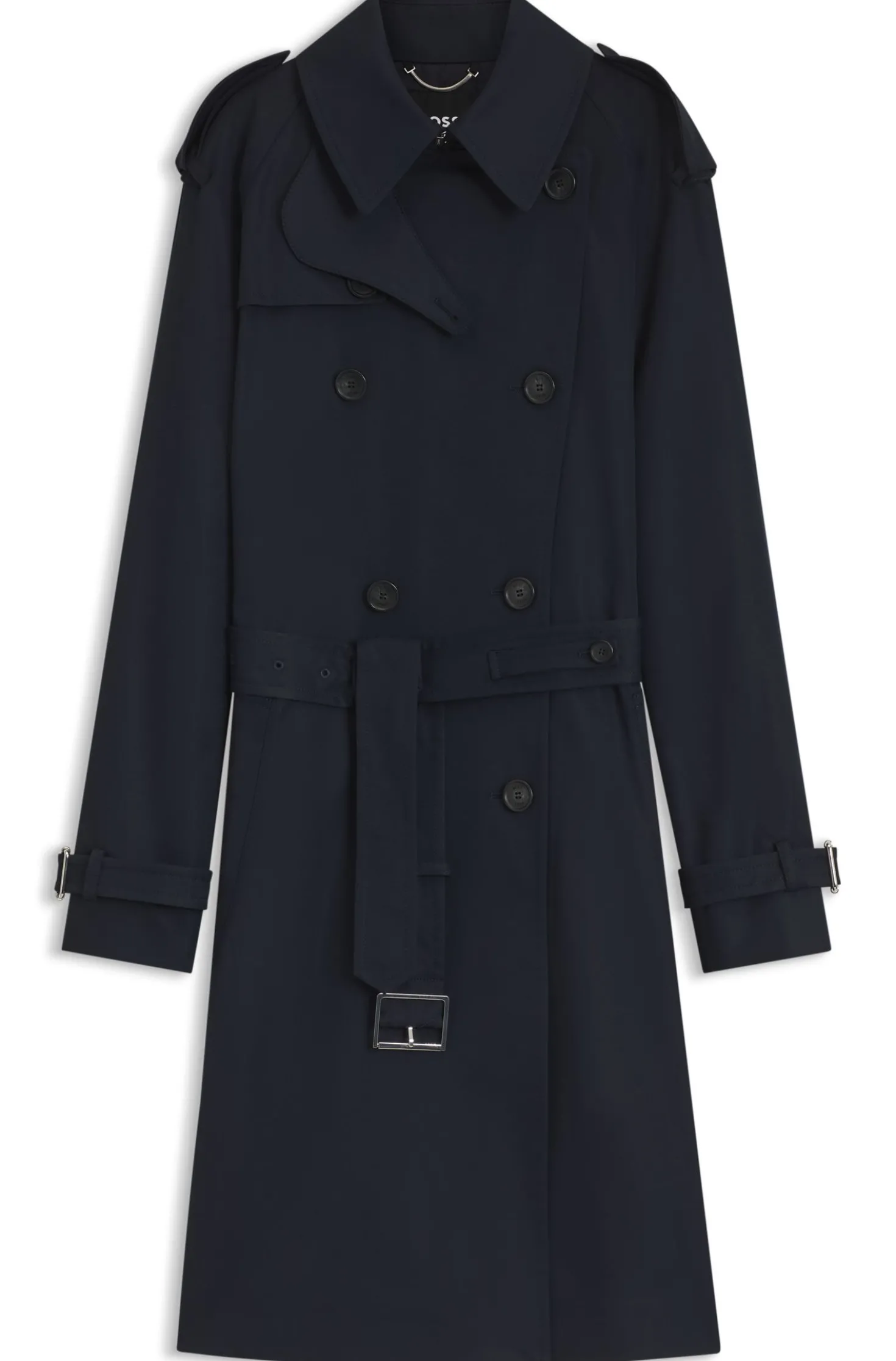 Water-repellent trench coat with buckled belt