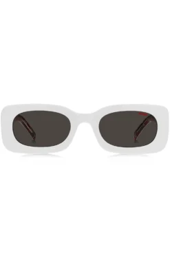 White-acetate sunglasses with detachable slogan strap