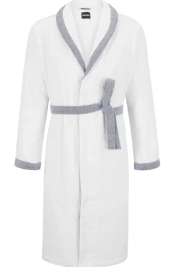 White cotton-velvet dressing gown with embroidered logo