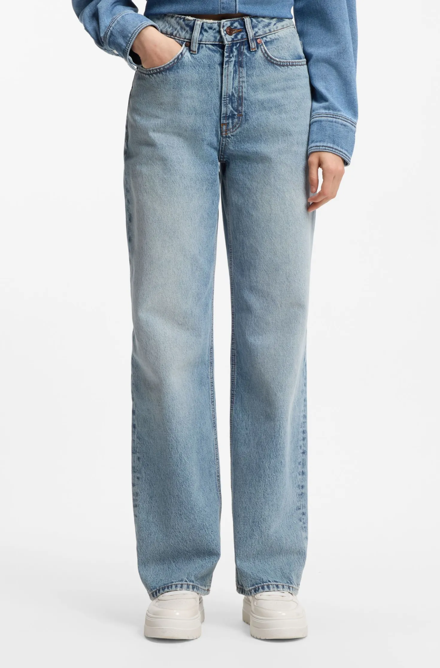 Wide-leg jeans in blue cotton denim