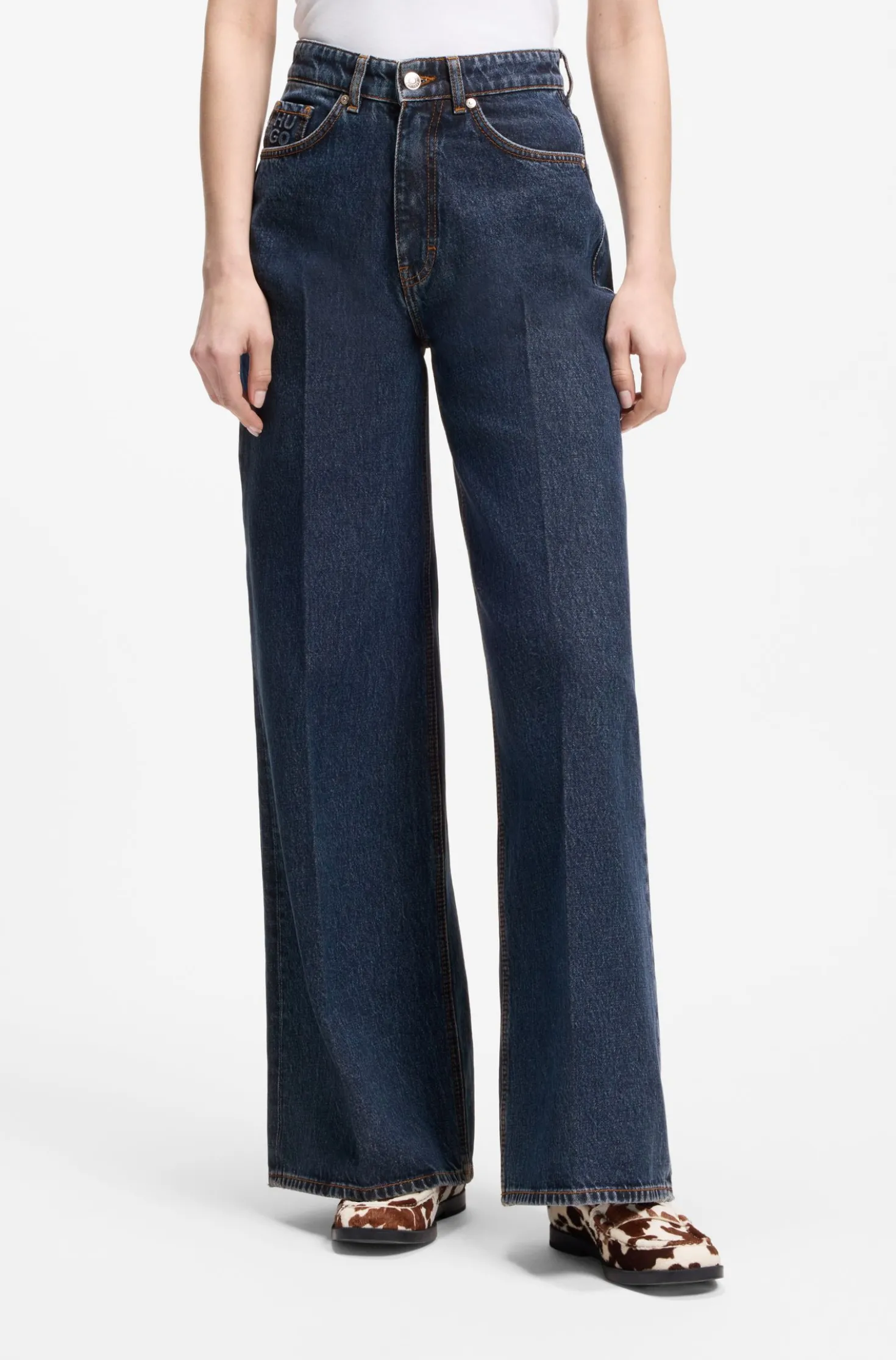 Wide-leg jeans in blue denim with front pleats