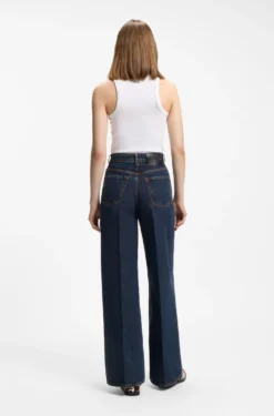 Wide-leg jeans in blue denim with front pleats