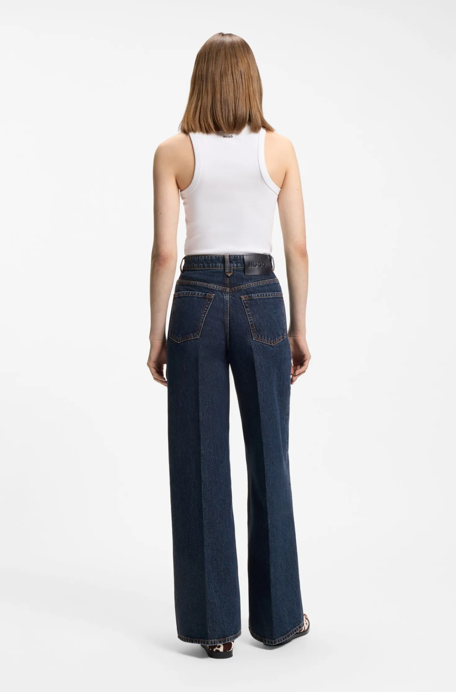 Wide-leg jeans in blue denim with front pleats