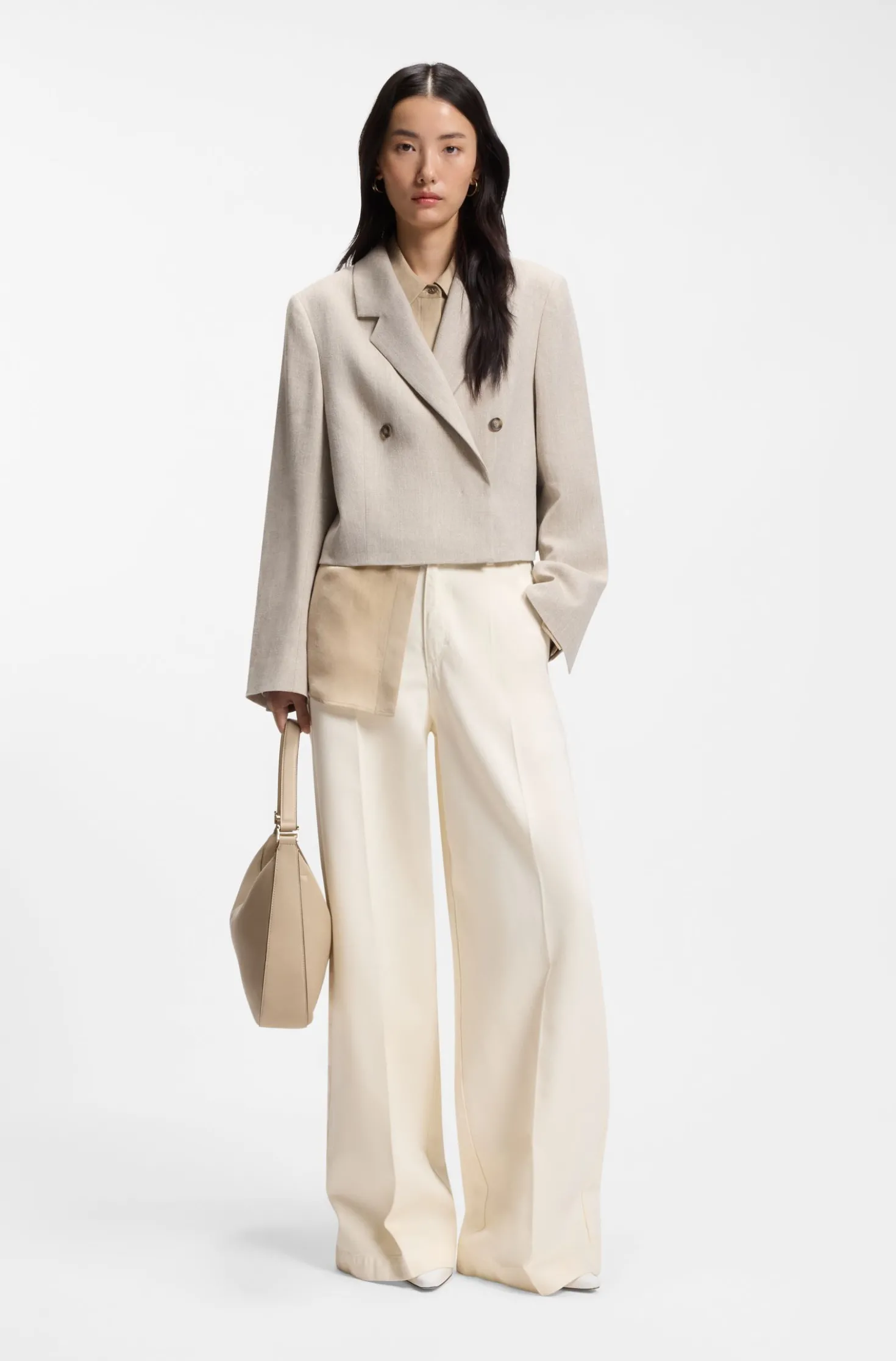 Wide-leg jeans in cream denim with front crease