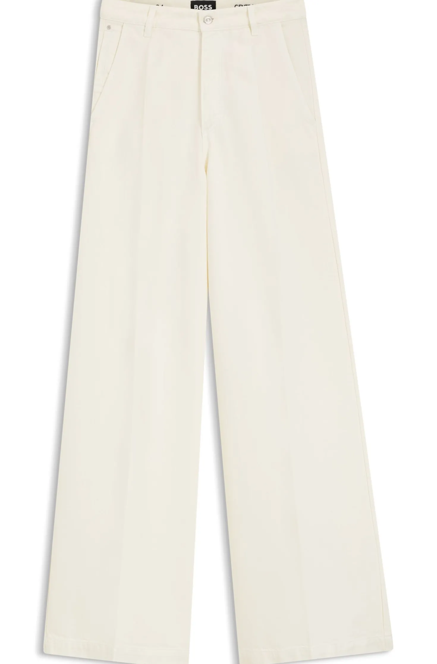 Wide-leg jeans in cream denim with front crease