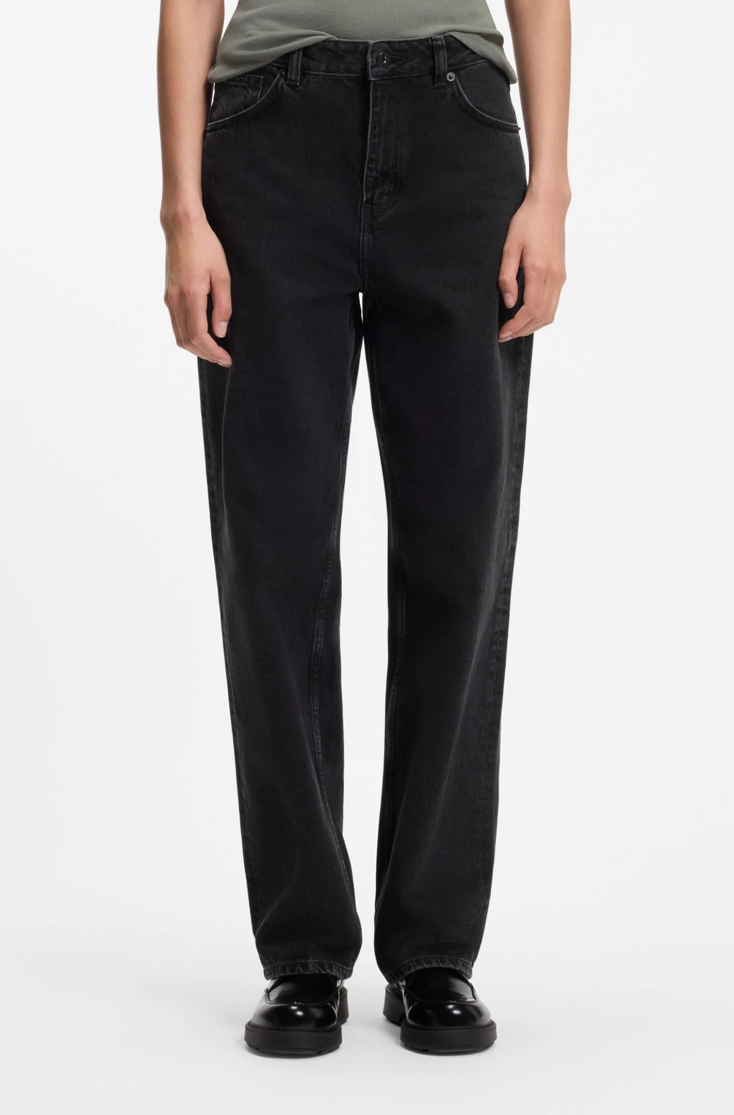 Wide-leg loose-fit jeans in black cotton